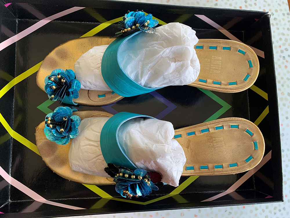 A second prize of Anna Sui sandals were teal straps with teal flowers on the toe and ankle.