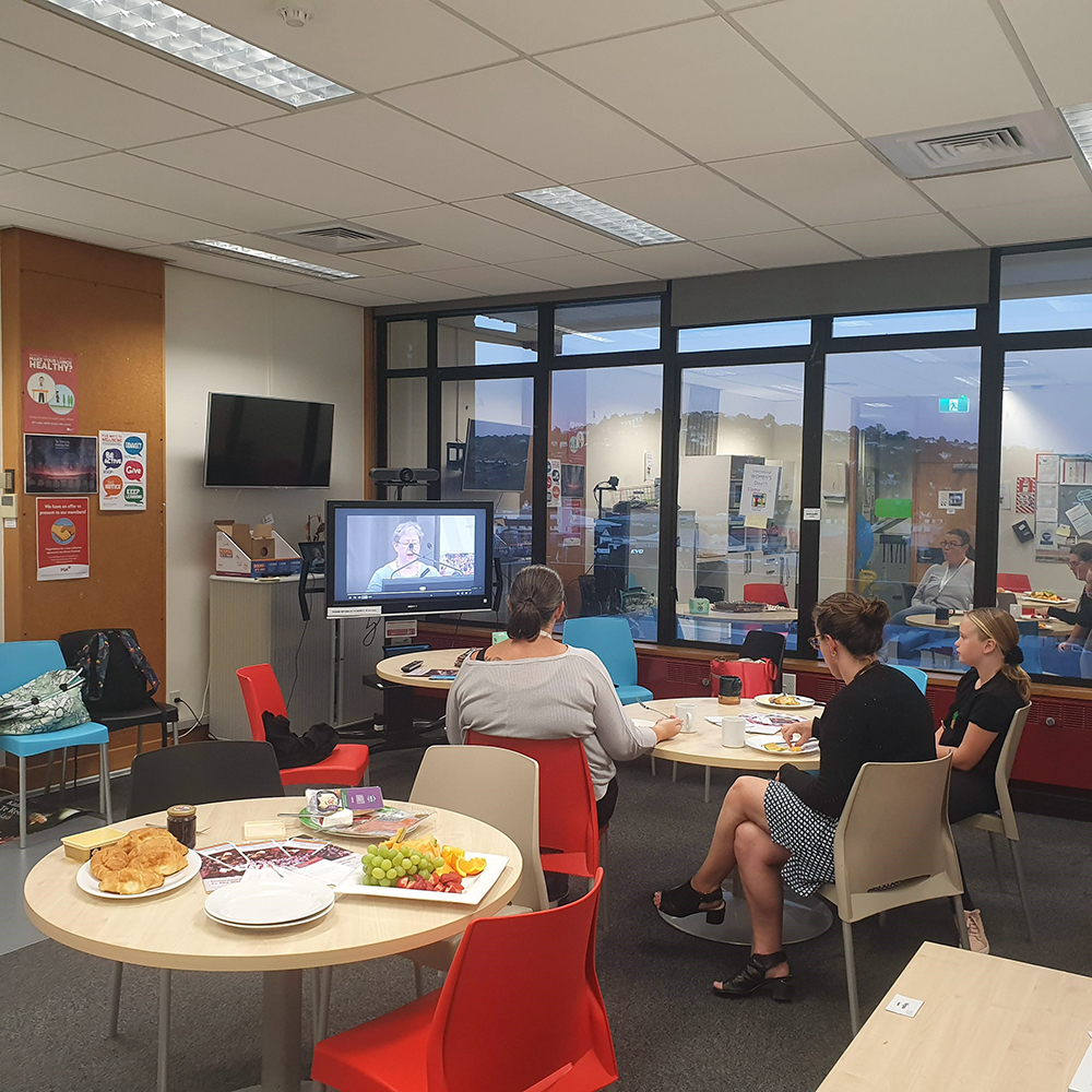 IR's office in Nelson views the livestream and enjoys breakfast nibbles