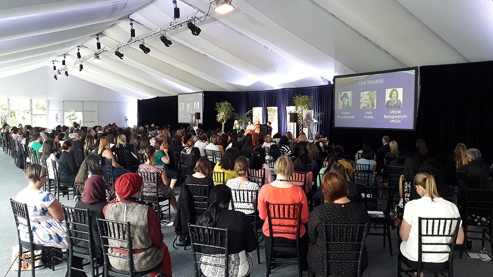 A view of the seated audience. Approximately 200 attendees came to hear the panel speak.